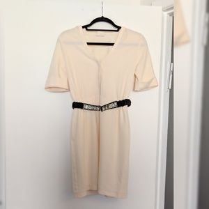 Quarter Sleeve Pastel Pink Dress with Belt.